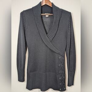 VENUS Women's L Surplice Lace Up Side V Neck Asymmetrical Sweater